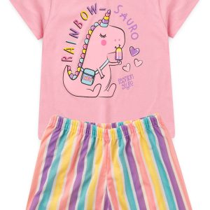 Pijama Infantil Feminino Verão Rainbow Sauro - Rosa Claro