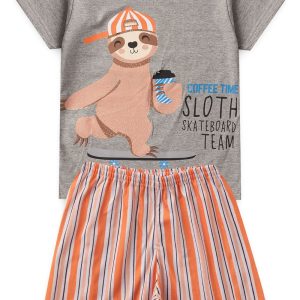 Pijama Infantil Masculino Verão Coffe Skateboard - Mescla
