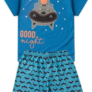 Pijama Infantil Masculino Verão Good Night Cat - Azul