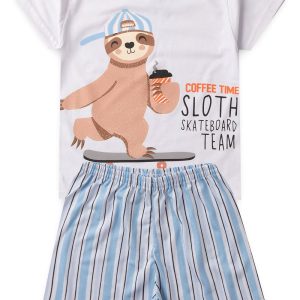 Pijama Infantil Masculino Verão Coffe Skateboard - Branco