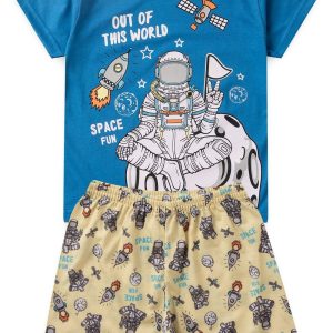 Pijama Infantil Masculino Verão Space Fun - Azul Claro