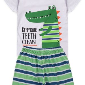 Pijama Infantil Masculino Verão Dinossauro - Branco