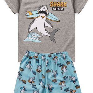 Pijama Infantil Masculino Verão Shark Attack - Mescla