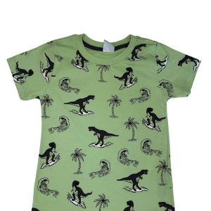 Camiseta Verão Infantil Masculina Dinossauro - Verde