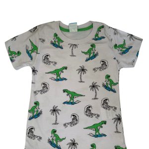 Camiseta Verão Infantil Masculina Dinossauro - Branca