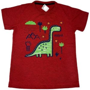Camiseta Verão Infantil Masculina Dino Rooar - Vermelho