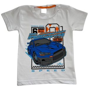 Camiseta Verão Infantil Masculina Carro Racing - Branco