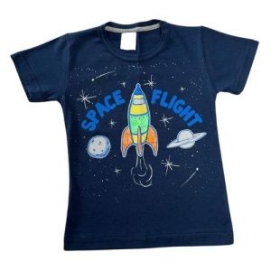 Camiseta Verão Infantil Masculina Space Flight - Azul